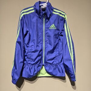 Adidas Girls Peplum Purple Neon Green Full Zip Windbreaker Size 6